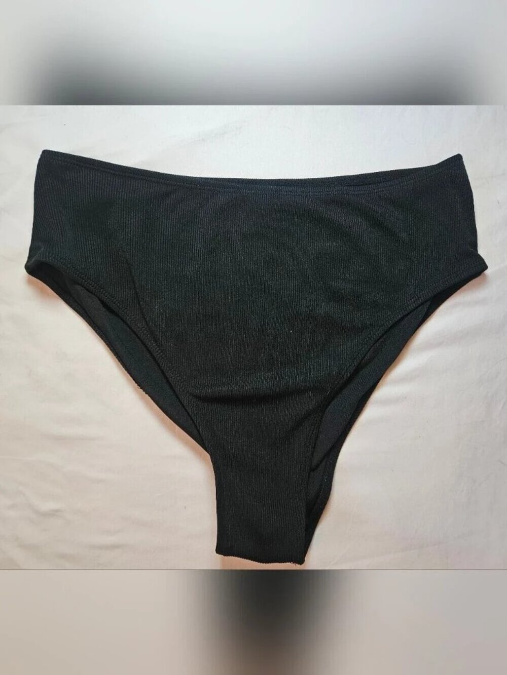 Unbranded Womens Black Ribbed Mid-Rise Bikini Swim Bottoms Size 1XL